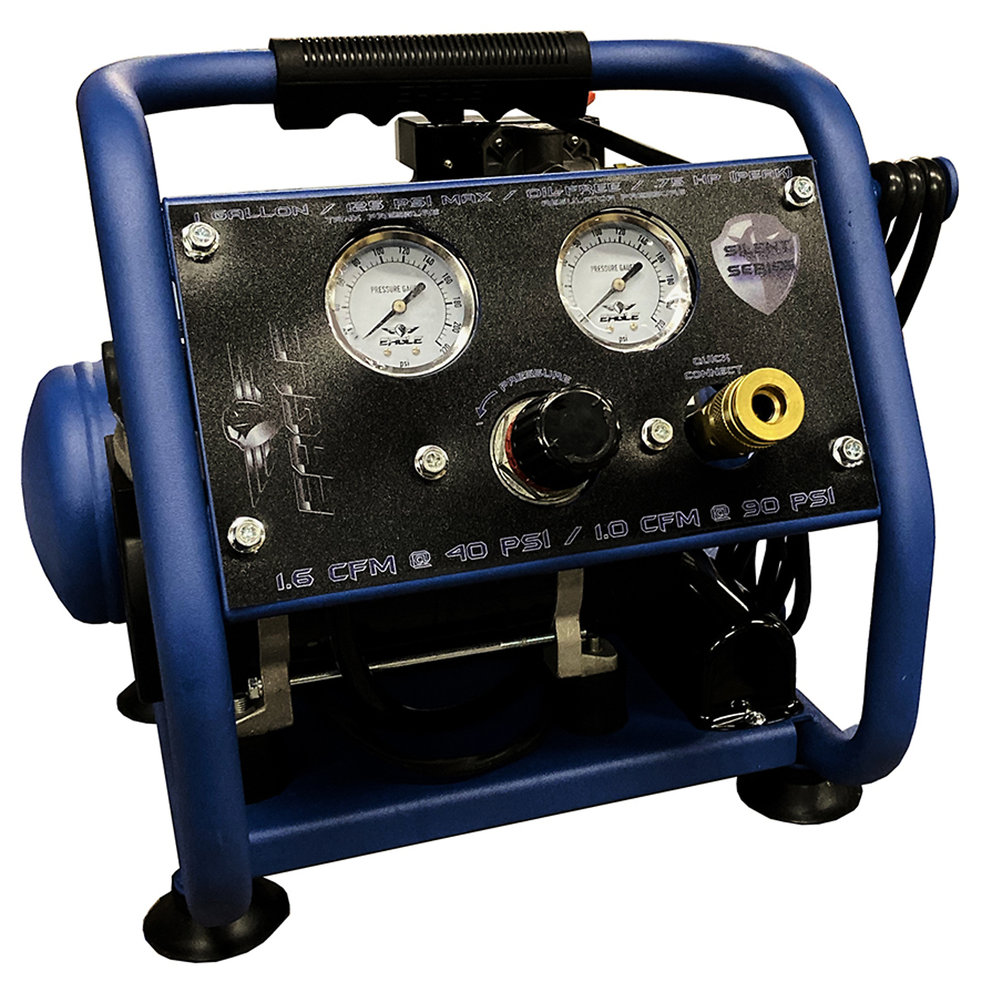 EAGLE, 44 dB 25ft. Silent Air Compressor, Horsepower 0.75 HP, Air Tank Size 1 Gal, Volts 110 Volt, Model# EA-2000